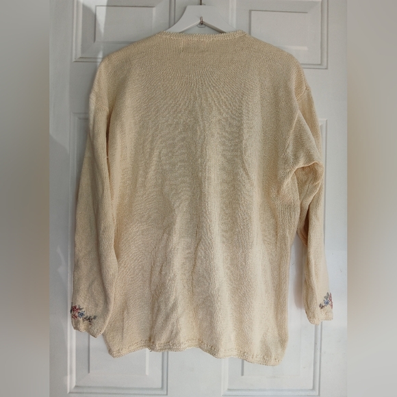 Jenny Grandmother Floral Embroidered & beaded Colorful button Up Sweater Large - Picture 11 of 12